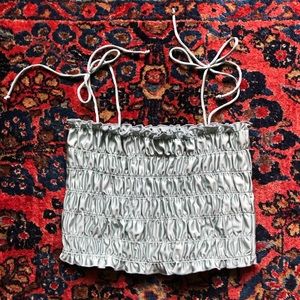 Ruched crop top with shoulder ties
